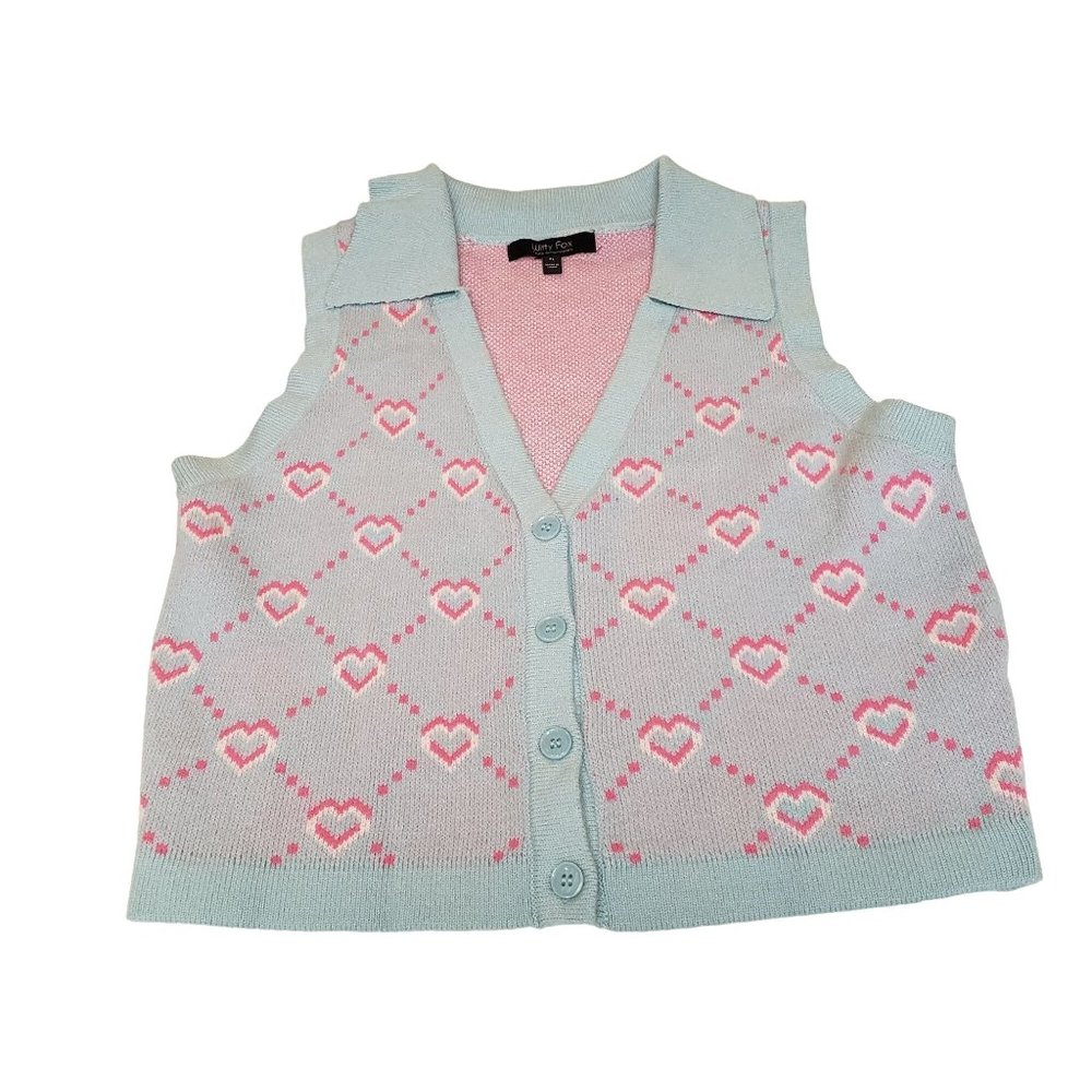 Witty Fox sweater vest size XL pastel blue Barbie pink‎ button-down